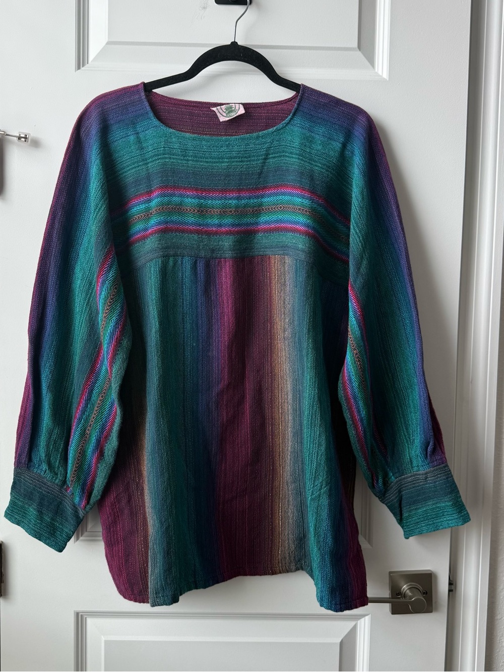 Greentree Weaving Rainbow Woven Tunic Top Large Boho Hippie Artisan Pockets - Picture 5 of 10